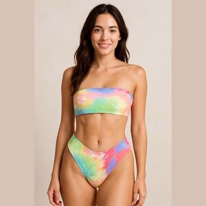 Green and Orange High Waisted Bikini Top and Bottom